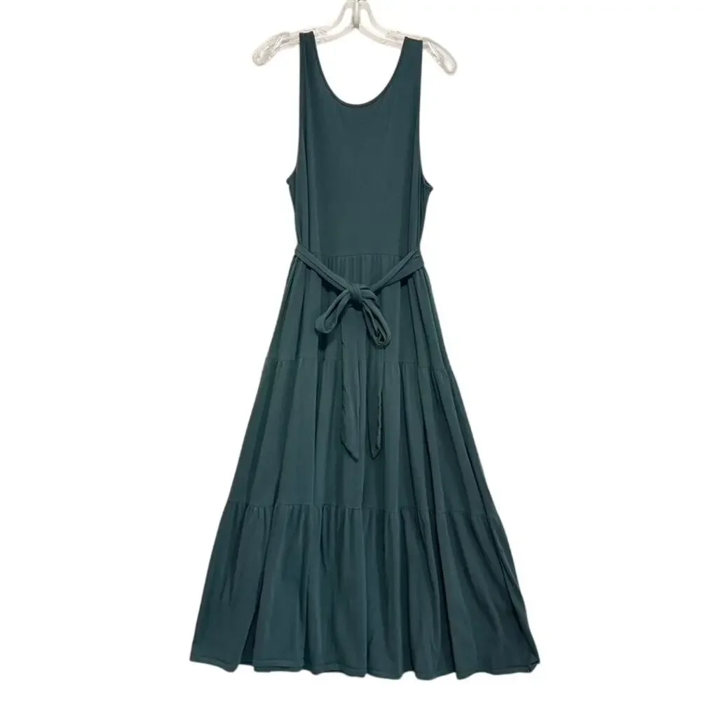 J.Crew Broken-in Jersey Tiered Maxi Dress Alhambra Green Womens Large Resort